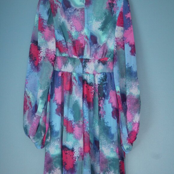 bar III Womens Size 2 Watercolor Flowy V Neck Long Sleeve Dress NWT - Picture 14 of 16